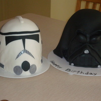 Star Wars Birthday Cakes These were for a childs birthday party. I used 3 six inch rounds topped with 1/2 of the ball pan. I used some of the extra cake to help get...