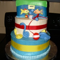 Diaper Cake Replica The client wanted me to replicate a fishing themed diaper cake, it was not easy, but so much fun! Top tier was a loaf pan then used fondant...