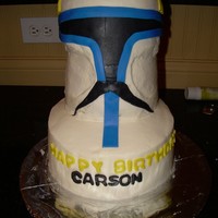 Clone Wars Mask Hardest cake ever. Stacked 8" rounds with a dome cake on top. Horrible to transport!