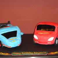 Hot Wheels One chocolate, one vanilla cake with buttercream and MMF decorations. All decals are edible images.