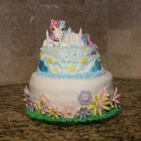 Unicorn Rainbow Cake This cake was my third cake i've ever made. It was a White cake with strawberry cream cheese icing inside. The top layer was a regular...