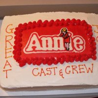 Annie Cast Party Cake Yellow cake with vanilla butter cream. My first shot at FBCT.