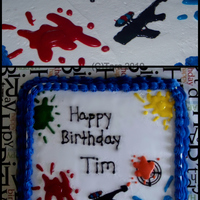 Paintball Birthday Cake Vanilla cake(the inside is marbled in 6 different colors-kind of a tye dye effect), all vanilla buttercream.