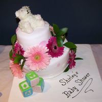 Baby Shower - Bear Polka dot cake covered in pink fondant. Chocolate cake with ganache filling.