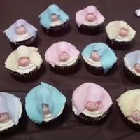 Peeking Baby Cupcakes Red Velvet Cupcakes, cream cheese buttercream, Fondant babies, and blankets