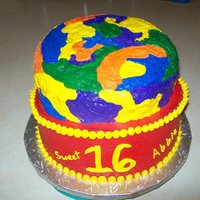 Sweet 16 Topsy-Turv&#8203;y Birthday Cake - 2011-02-05 This was for a coworker's daughter. She likes finger painting and lots of color, so I turned to van Gogh for inspiration once again,...