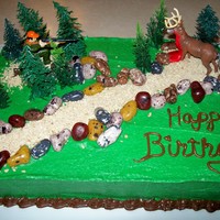 Hunter's Cake 2009-05-20 Birthday cake for a coworker's dad. Inspired by designs I found on this site. Pardon the graphic nature, but he wanted the deer to be...