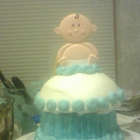 Baby Shower Cake This a cake I baked for a "boy" baby shower. My daughter's friend wanted the "giant cupcake" for the mother-to-be...