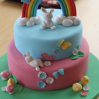 Rainbow & Bunnies Cake Elisa Strauss' Vanilla cake layers with vanilla swiss meringue buttercream. All decorations made of fondant with a little tylose added...