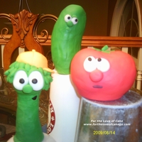 Veggie Tales Characters Bob the Tomato, Larry the Cucumber and Junior Asparagus all ready to get placed on a cake this weekend! Characters made of our RKT with a...