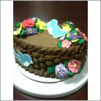 Final Cake For Wilton Course Ii Chocolate Buttercream Frosting with Royal Icing flowers and Color Flow birds
