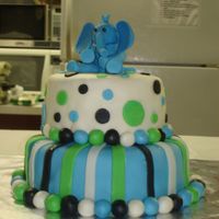 Elephant Baby Shower Cake this is a two tier cake...top smaller layer was yellow with white chocolate cream and strawberry filling...bottom was chocolate with the...