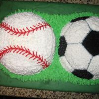 Soccor Ball And Baseball Pound Cake covered with Buttercream icing. Thanks for looking!