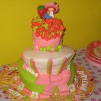 Strawberry Shortcake We made this 3 layer tospy turvy cake for my niece's 2nd birthday. Everything is made with fondant except the strawberry shortcake...
