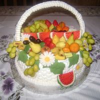 Basket Of Fruit Fruit cake with basket weave and marzipan fruit, was fun to make
