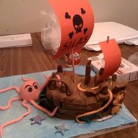Pirate Ship For My Nephews 5Th Birthday This ship almost got scrapped cause we were following Horrible Directions in a cake book. It was basically saying to cut this in half, cut...