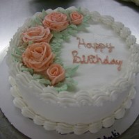 Happy Birthday Just a regular yellow cake with buttercream icing, made in calss.