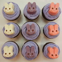 Bunny Topped Cupcakes bunnies made from candy melt and a bunny shapped ice cube tray