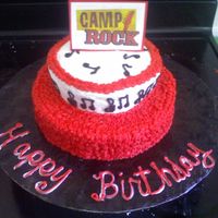 Camp Rock Nephew's birthday. Star tip (18) on bottom layer. #5 for music notes. Top is a log printed out with cardstock backing and tootpicks...