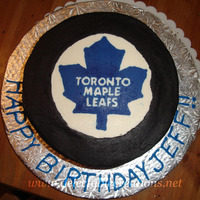 Toronto Maple Leafs Puck Cake All buttercream. FBCT logo