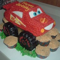 Monster Truck Combination monster truck and lightening mcqueen;-) with rock (boulder) cupcakes;-)