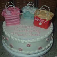 Shopping! Shopping cake;-) The bags are rice krispies covered in fondant and it is an icecream cake;-)