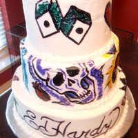 Ed Hardy Birthday Cake Whoa...I was dreading this cake! It is a 3 tiered buttercream that I hand painted. The party was Ed Hardy theme, so voila....
