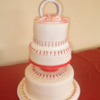 Bling Ring Wedding shower cake with fondant and gumpaste diamon ring on top. Used rainbow edible glitter on the ring