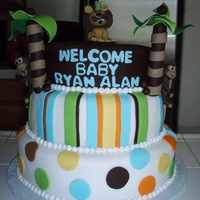 King Of The Jungle Round stacked cake with fondant cover and accents. The theme was King of the Jungle.
