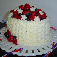 Red, White & Blue Fruit Basket Last minute cake for 4th July party. Lemon with lemon curd filling and white choc butter cream.