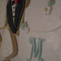 Wedding Cake Cookie With Monogram Test cookie for a wedding for an employee of my husband. NFSC covered with MMF, painted with super pearl luster dust.