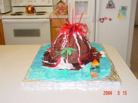 Volcano Cake I melted Jolly Ranchers down to make stiff rivers of lava- this cake is easy and fun to make.