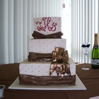 Square Cake With Bronze Bow 