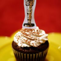 Oscar Party Cupcake Mexican Hot Chocolate cupcake - chocolate, cinnamon, cayenne pepper. Whipped cream and Kahlua topping, with bittersweet chocolate shavings...