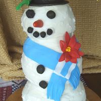Snowman chocolate and white cakes covered in buttercream with gumpaste buttons,etc.