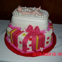 Baby In The Bath Tub 2 tier cake with fondant decorations