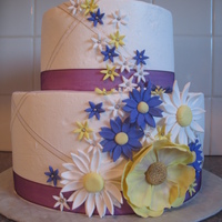 Sppring In Bloom White with choc hazelnut mousse, 65th birthday. The flowers are purple not blue.