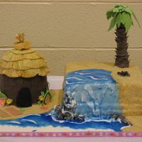 40Th Birthday Cake For a luau-themed 40th birthday party. All edible. Waterfall and tiki hut are cakes with piping gell waterfall. Rocks, flowers, beach...