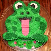 Frog Cake Frog Cake done for a co-workers foster daughter who loved frogs.Idea taken from Wilton's critter cakes but mine is all cake...no...
