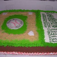 Little League End Of Season Celebration Yellow cake, bc frosting, fondant decorations, gum paste ball center decoration