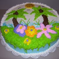Luau Birthday White cake with buttercream icing & decoration.
