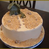 Army Tent Hehehe, this one is a vanilla cake filled with strawberry preserves, simple theme, covered in buttercream, with graham cracker sand,...