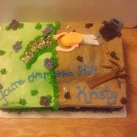 Over The Hill BC sheet cake with RKT "hill and fondant decorations