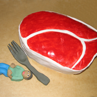 T-Bone Steak T-Bone Steak fondant covered cake, I made for a BBQ.