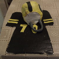 Steelers Helmet Cake I made this cake for my father in law. The fondant was very soft, so its not as good as I would have liked. The Jersey is #70. The only...