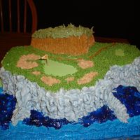 7Th Hole Pebble Beach Crushed nilla wafers for the sand, the rest is butter cream and cake... except the piping gel ocean