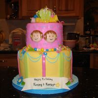 Twins Birthday This was for twin girls on their second birthday. Chocolate and marble cake with cookies and cream filling.