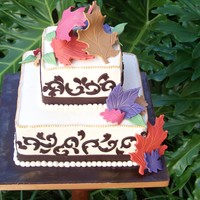 Fall Themed Bridal Shower buttercream with fondant scrolls and fondant leaves