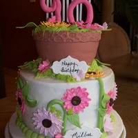 Flower Pot Birthday Cake buttercream icing with fondant flower pot