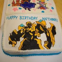 Dora And Transformer The customer wanted both on one cake. My first FBCT. Here is the finished pic, with borders and all.